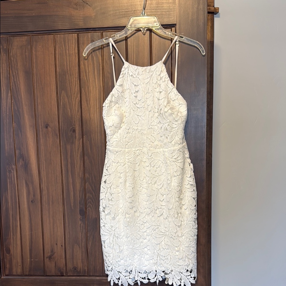 Aakaa White Sleeveless Halter Sheath Mini Dress